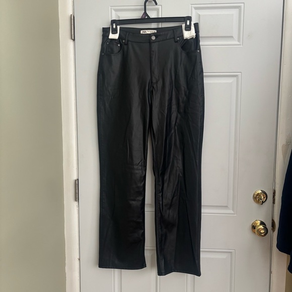 Zara Pants - Zara Black Faux Leather Tailored Wide Leg Pants, Size 10